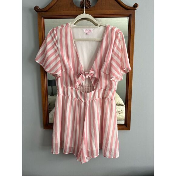 Pink Lily Women's Size Medium Barbiecore One Piece Romper Short Sleeve Skort - Picture 2 of 8